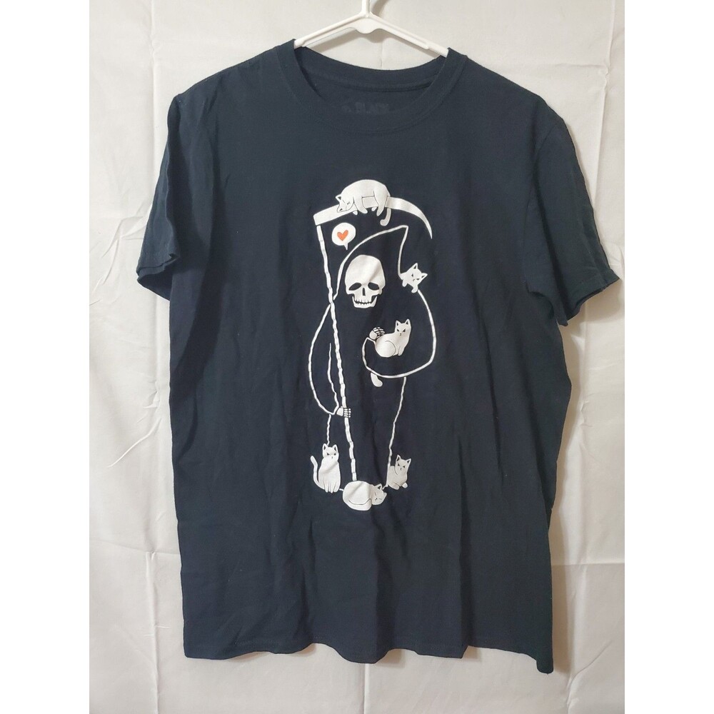 Black Matter Grim Reaper Cat Graphic T-Shirt Men's Size M Black Short Sleeve